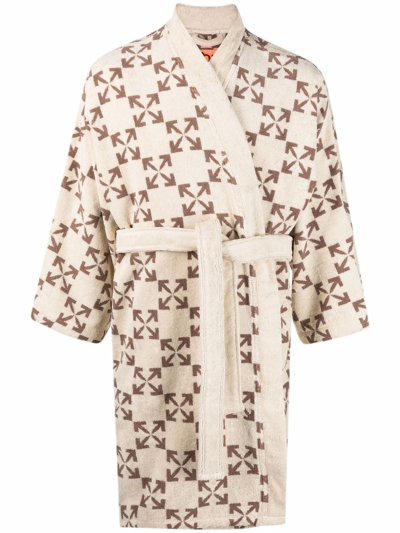 Off-white Arrows Pattern Robe In Nude