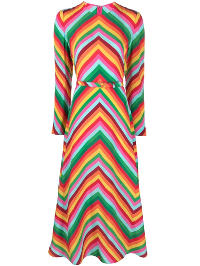 Valentino Belted Striped Silk Crepe De Chine Midi Dress In Multicolor