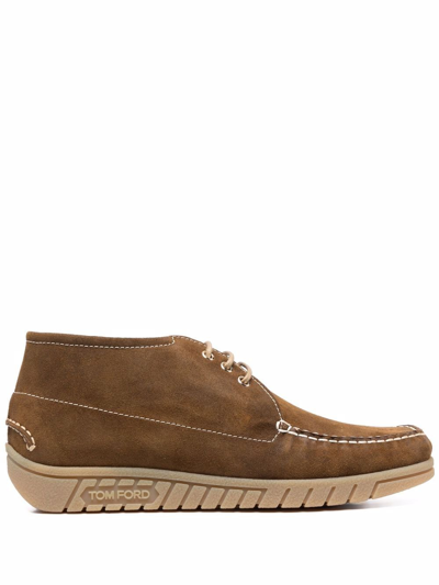 Tom Ford Contrasting Suede Boat Shoes In Brown
