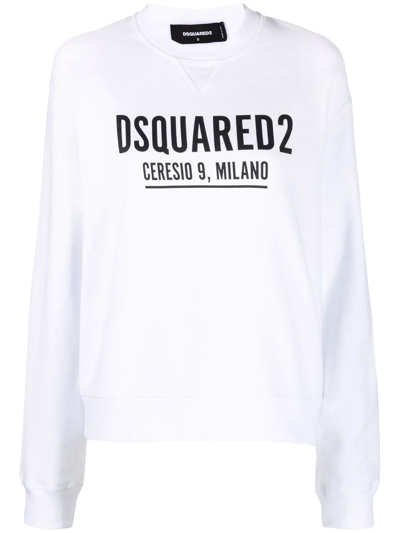 Dsquared2 Logo Print Crew Neck Sweatshirt In Weiss