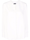 Emporio Armani Collarless Long-sleeve Fluid Shirt In White