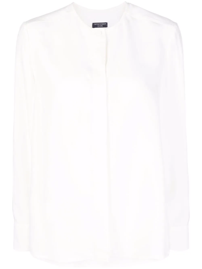 Emporio Armani Collarless Long-sleeve Fluid Shirt In White