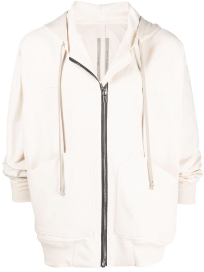 Rick Owens Pouch-pocket Zip-up Hoodie In Beige