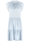 Zadig & Voltaire Rito Satin Self-tie High Neck Tiered Mini Dress In Nuage