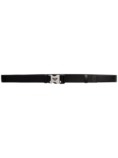 Prada Leather Woven Tape Belt In Black