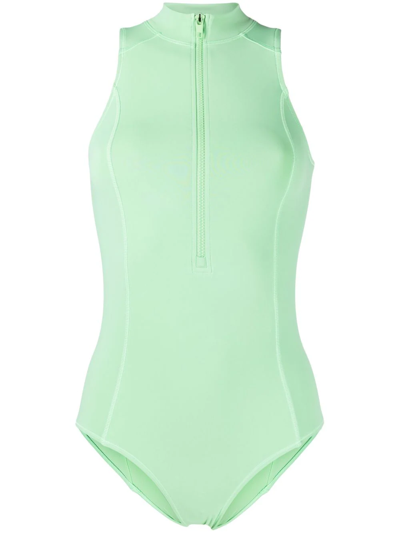 Y-3 Half-zip High-neck Swimsuit In Green