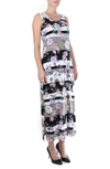 Nina Leonard Patterned Maxi Dress In Blk Mink Multi Botanical Strip