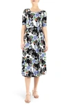 Nina Leonard Sylvia Stretch Crepe Midi Dress In Black Perri Multi