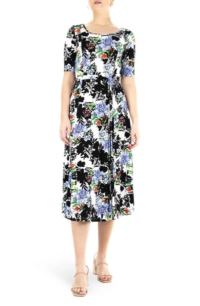 Nina Leonard Sylvia Stretch Crepe Midi Dress In Black Perri Multi