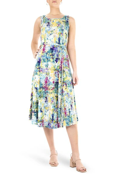 Nina Leonard Sylvia Sleeveless Midi Dress In Blue Multi