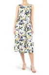 Nina Leonard Sylvia Sleeveless Midi Dress In Chartreuse Multi