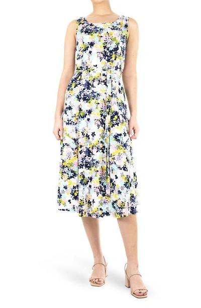 Nina Leonard Sylvia Sleeveless Midi Dress In Chartreuse Multi