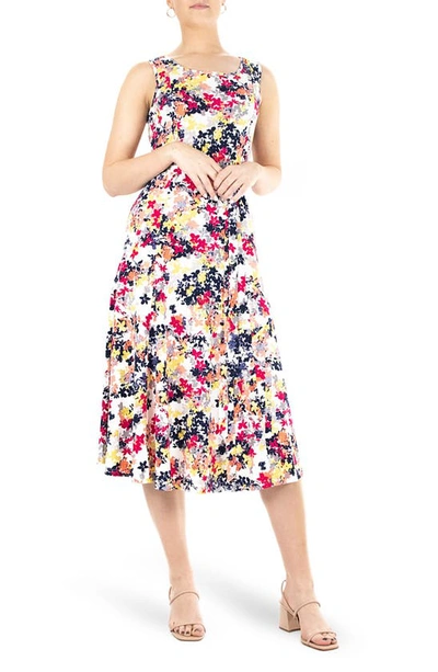 Nina Leonard Sylvia Sleeveless Midi Dress In Dragon Fruit Multi