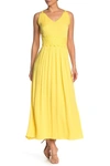 Nina Leonard Sleeveless Lace Trim Maxi Dress In Canary