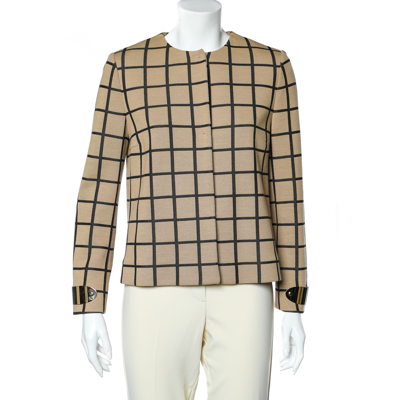 Pre-owned M Missoni Beige Windowpane Patterned Knit Button Front Cardigan M