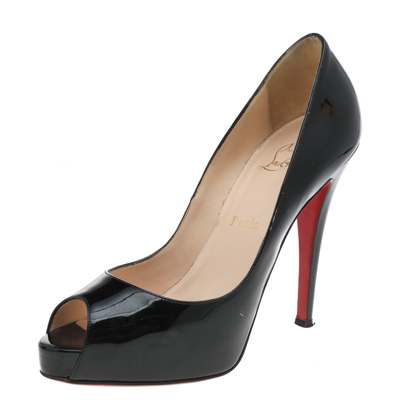 Pre-owned Christian Louboutin Black Patent Leather Very Prive Peep Toe Platform Pumps Size 38