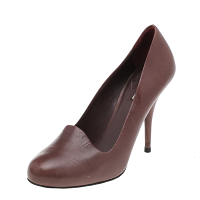Pre-owned Miu Miu Brown Leather Round Toe Pumps Size 35