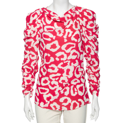Pre-owned Isabel Marant Fuchsia Printed Crepe De Chine Draped Claire Blouse M In Pink