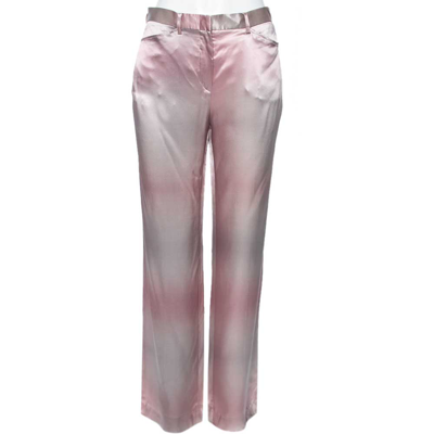 Pre-owned Emporio Armani Pink & Grey Silk Trousers M