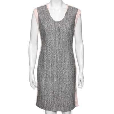 Pre-owned Diane Von Furstenberg Colourblock Crepe & Tweed Paneled Katherine Dress M In Grey