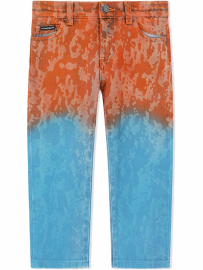 Dolce & Gabbana Kids' Wave-effect Dip Dye Jeans In Blue