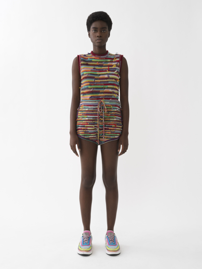 Chloé Frayed Striped Cashmere And Wool-blend Shorts In Multi