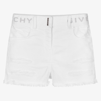 Givenchy Kids' Girls White Cotton Logo Shorts