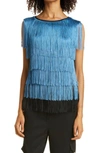 Haute Hippie Fringe Sleeveless Top In Black Ocean Multi
