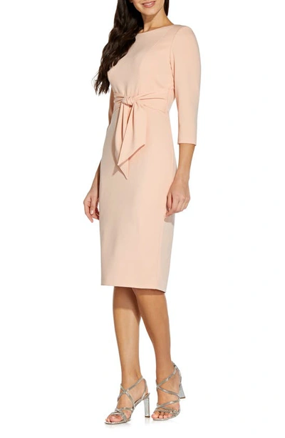 Adrianna Papell Tie Waist Crepe Sheath Dress In Gold