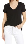 Caslon Brushed Knit V-neck T-shirt In Black