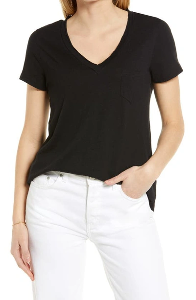 Caslon Brushed Knit V-neck T-shirt In Black