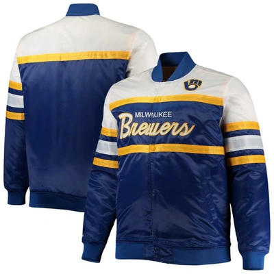 Mitchell & Ness Men's  Royal, Gold Milwaukee Brewers Big And Tall Coaches Satin Full-snap Jacket In Royal,gold