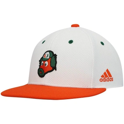 Adidas Originals Men's Adidas White And Orange Miami Hurricanes Miami Maniac On-field Baseball Fitted Hat In White,orange