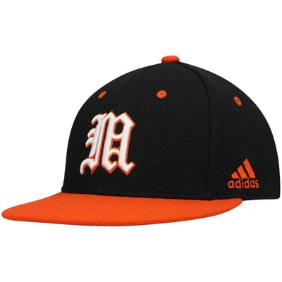 Adidas Originals Men's Adidas Black And Orange Miami Hurricanes On-field Baseball Fitted Hat In Black,orange