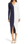 Staud Shoko Colorblock Body-con Sweaterdress In Navy/ White