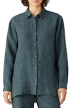Eileen Fisher Organic Linen Long Sleeve Button-up Shirt In Eucalyptus