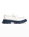 Alexander Mcqueen Wander Chunky Lug Loafers In Bone Navy Silver