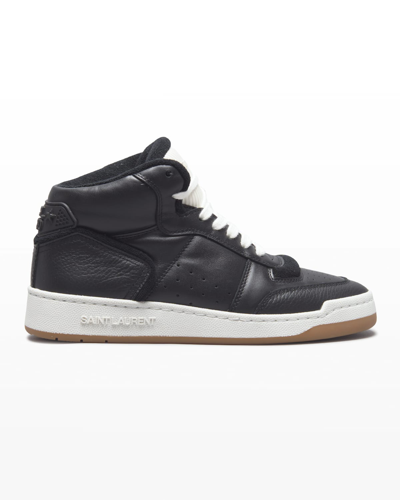 Saint Laurent Sl80 Leather High-top Court Sneakers In Neroneronero