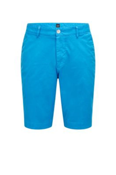Hugo Boss Slim-fit Regular-rise Shorts In Stretch Cotton In Bright Blue