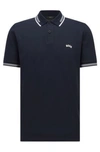 Hugo Boss Stretch-cotton Slim-fit Polo Shirt With Curved Logo In Dark Blue