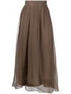 BRUNELLO CUCINELLI BROWN SILK MAXI SKIRT