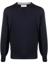 BRUNELLO CUCINELLI BLUE VIRGIN WOOL-CASHMERE BLEND JUMPER