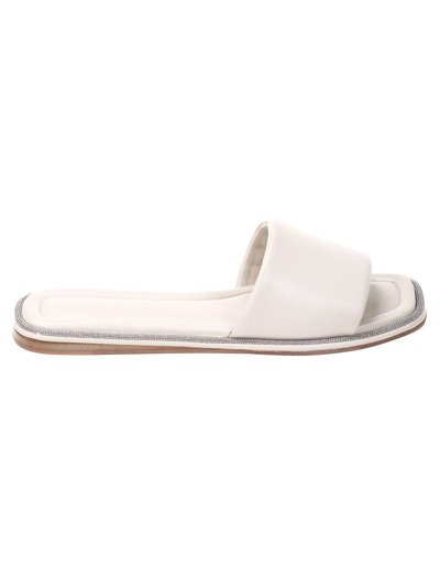 Brunello Cucinelli Monili-embellished Leather Slides In Neutrals