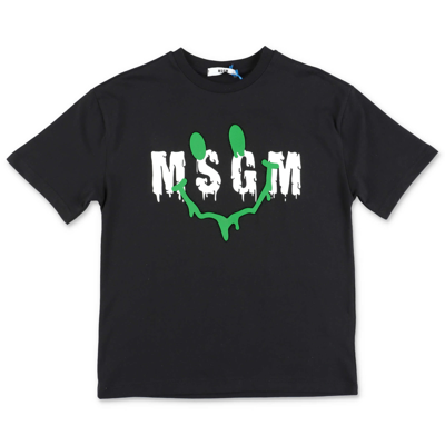 Msgm Teen Logo-print Cotton T-shirt In Nero