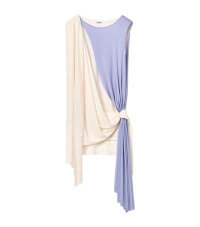 Loewe Asymmetric Knotted Draped Silk Crepe De Chine Top In Blue