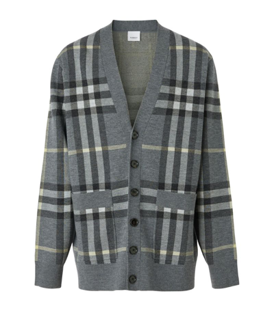 Burberry Check-pattern Wool-silk Cardigan In Grey