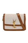 Saint Laurent Solferino Small Cotton-canvas And Leather Shoulder Bag In Natural  Beige  & Brick