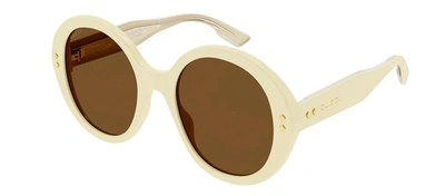 Gucci Gg1081s 004 Oversized Round Sunglasses In Brown