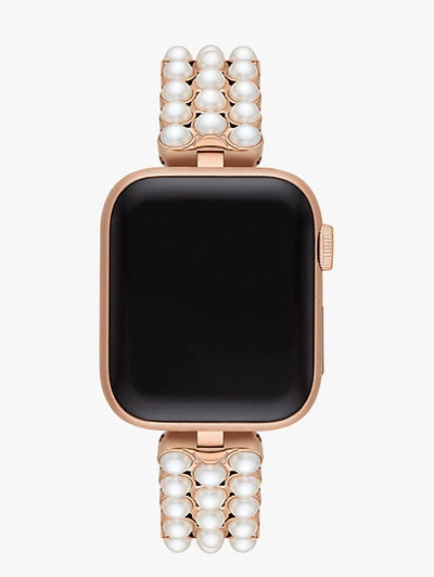 Kate Spade Pearl Gold-tone Stainless Steel 38/40mm Band For Apple Watch In Parchment