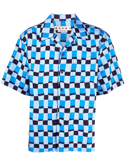 Marni Check-pattern Bowling Shirt In Blue